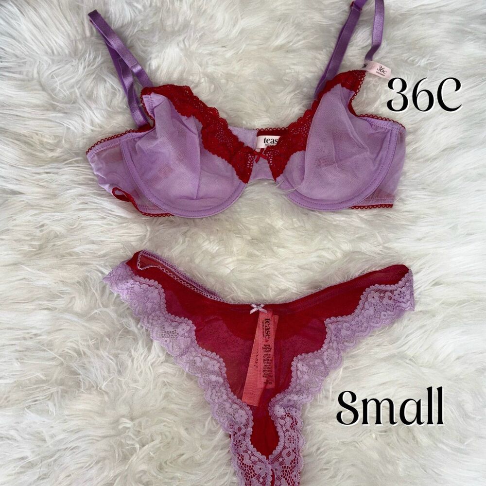Victoria's Secret Tease Unlined Underwire Sexy Lingerie Bra & Panty Set 36C/S